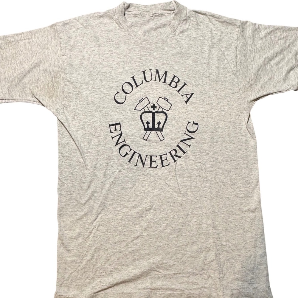 Vintage Columbia Engineering T-Shirt‎ Mens XL Gray Distressed Single Stitch